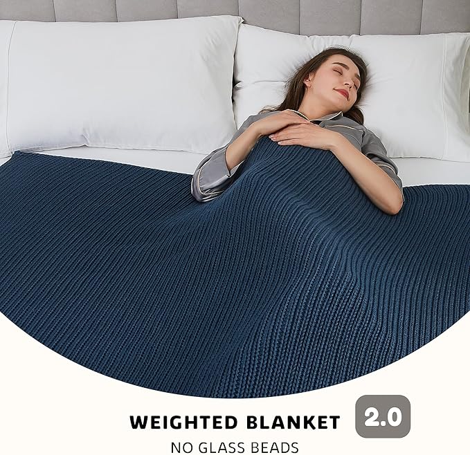 L'AGRATY Knitted Weighted Blanket - 50"x60" 7lbs Cooling Chunky Knit Heavy Blanket for Adults Braided Crochet Throw Thick Cable Yarn Knit Decorative No Beads Evenly Weighted Machine Washable