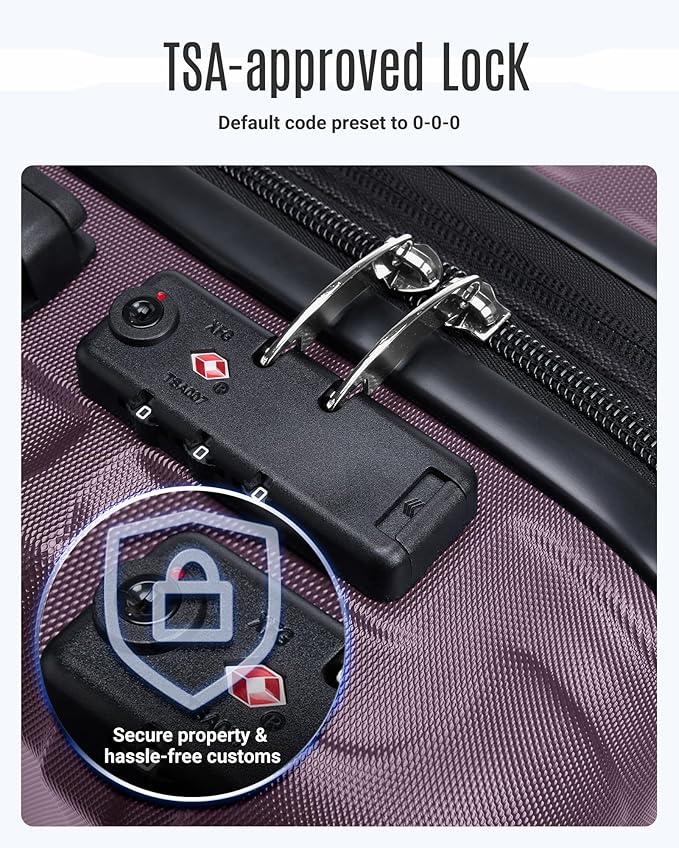LIGHT FLIGHT Luggage Sets, 3 Piece Durable Suitcase Set with Spinner Wheels, 3 Pcs Hard Shell Lightweight Luggage with TSA Lock, Large Checked Travel Suitcases, 20/24/28 Inch,Purple