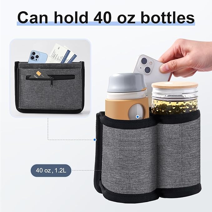 Luggage Cup Holder for Suitcases Free Hands, Travel Accessories, Luggage Cup Caddy Gifts, Beverage Holder, Universal Luggage Accessories for Flight Attendants, Business Travelers (Grey-02)