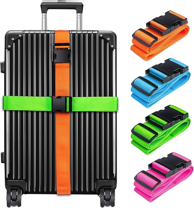 Luggage Straps for Suitcases TSA Approved, Travel Belt Suitcase Belt, Suitcase Straps TSA Approved, Luggage Belt Strap TSA Approved, Travel Straps for Luggage, Luggage Band Bag Straps 4 Pack