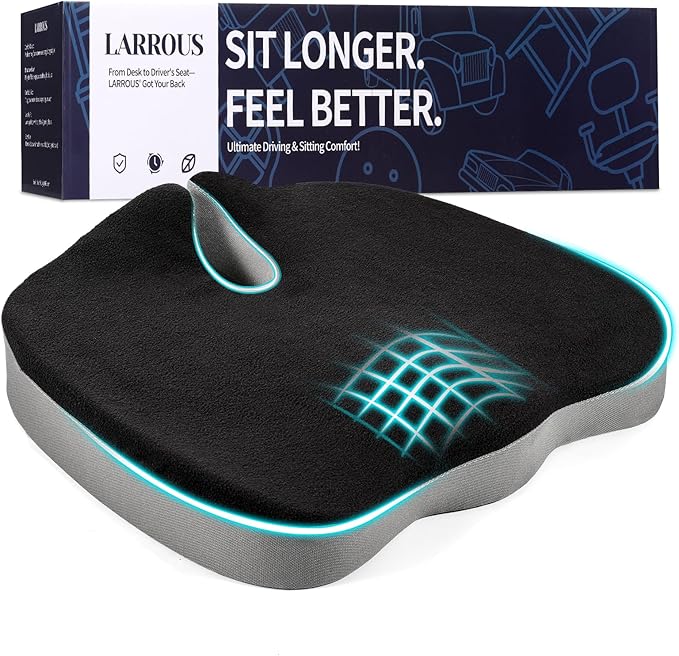 Ergonomic Memory Foam Seat Cushion Premium Coccyx Support for Tailbone & Lower Back Relief, Contoured U-Shape Design, Non-Slip Base, Washable Cover