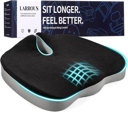 Ergonomic Memory Foam Seat Cushion Premium Coccyx Support for Tailbone & Lower Back Relief, Contoured U-Shape Design, Non-Slip Base, Washable Cover