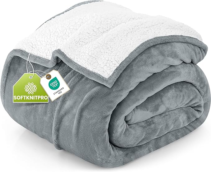 Utopia Bedding Sherpa Blanket California King Size (Cool Grey, 102x96 Inches) - Soft Lightweight Plush Fleece Reversible Blanket for Bed, Sofa, Couch, Camping and Travel