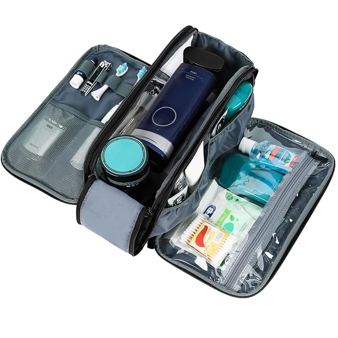ZEEMO Travel Toiletry Bag for Men, Large Water-Resistant Double-Sided Full-Open Dopp Kit, Versatile Organizer for Shower and Hygiene Accessories, Bathroom Essentials, Cosmetics, Green