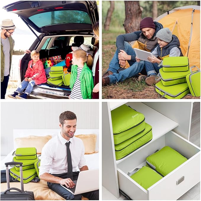 Gonex Compression Packing Cubes, 4pcs Expandable Storage Travel Luggage Bags Organizers (Green)