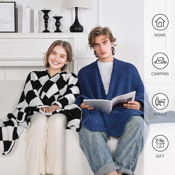 JOOJA Wearable Blanket Super Soft Feather Yarn Blanket Shawl with Pockets Fuzzy Throw Blanket TV Blanket for Adults Teens