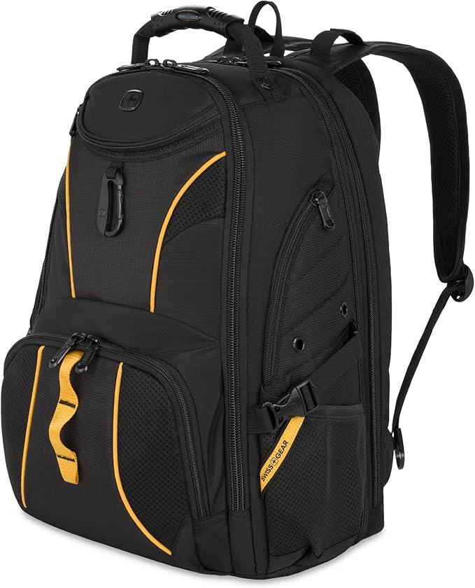 SWISSGEAR 1900 ScanSmart TSA Laptop Backpack Fits 17 Inch Laptop with RFID Protection and Tablet Pocket, Black/Gold, 19-Inch