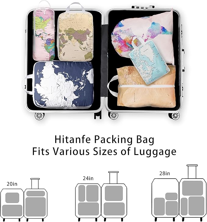6 Pcs Compression Packing Cubes for Travel, Waterproof Luggage Organizer Washable Storage Bags Set - Packaging Cubes for Backpack Travel and Carry-Ons