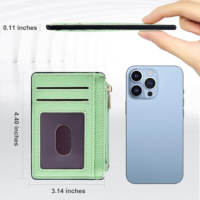 Tipmile Credit Card Holder for Women Slim Minimalist Front Pocket RFID Blocking Wallet Small Compact Card Case with ID Window, Grass Green