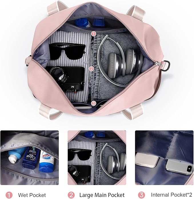 Travel Duffel Bag, Sports Tote Gym Bag, Shoulder Weekender Overnight Bag for Women