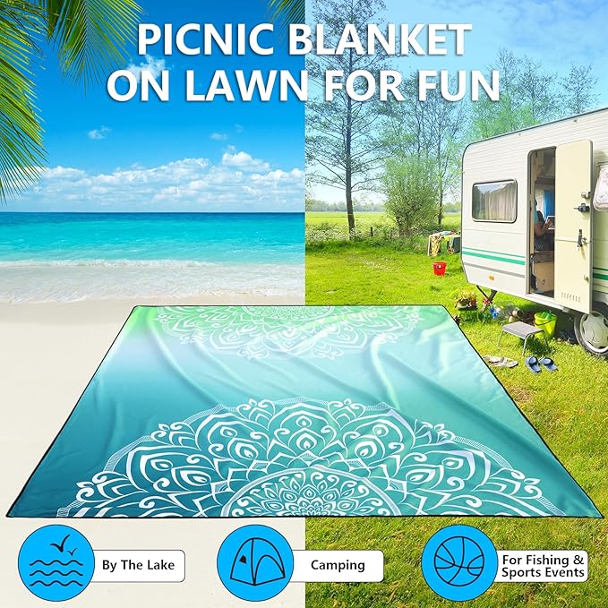 HIHOHO Beach Blanket Waterproof Sandproof Beach Mat for 1-8 Adults Quick Drying Durable Outdoor Picnic Mat for Beach Festival Travel Camping Hiking (Gradiant GN-Mandarin, 79"×83"(4 Person))