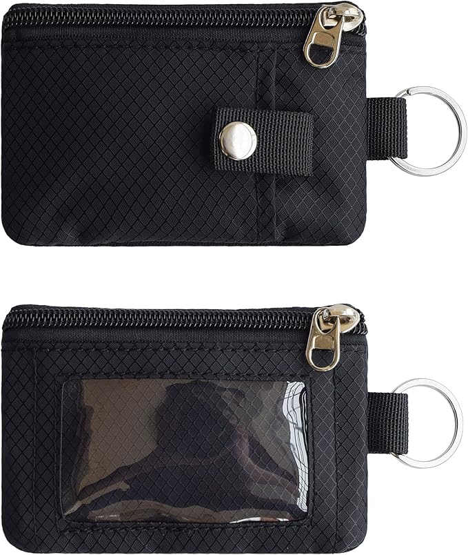 CHENSPRX Minimalist RFID Blocking Small Wallet with ID Window,WaterResistant Zip Id Case Wallet with Lanyard Keychain for Cards,Cash,Travel,Women,Men