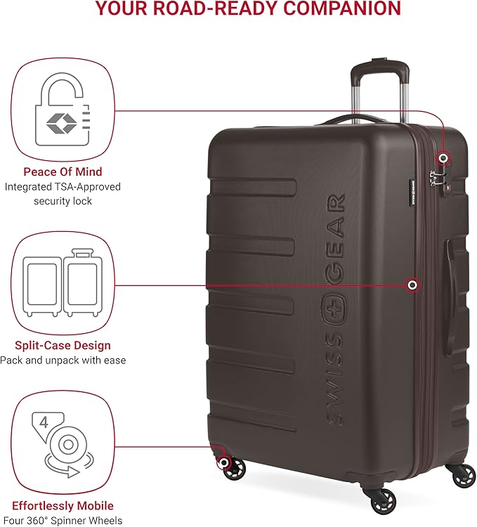 SwissGear 7366 Signature Hardside Expandable Luggage with Spinner Wheels and TSA Lock, Weekender Tote, Chocolate, 2-Piece Set (Weekender/27)
