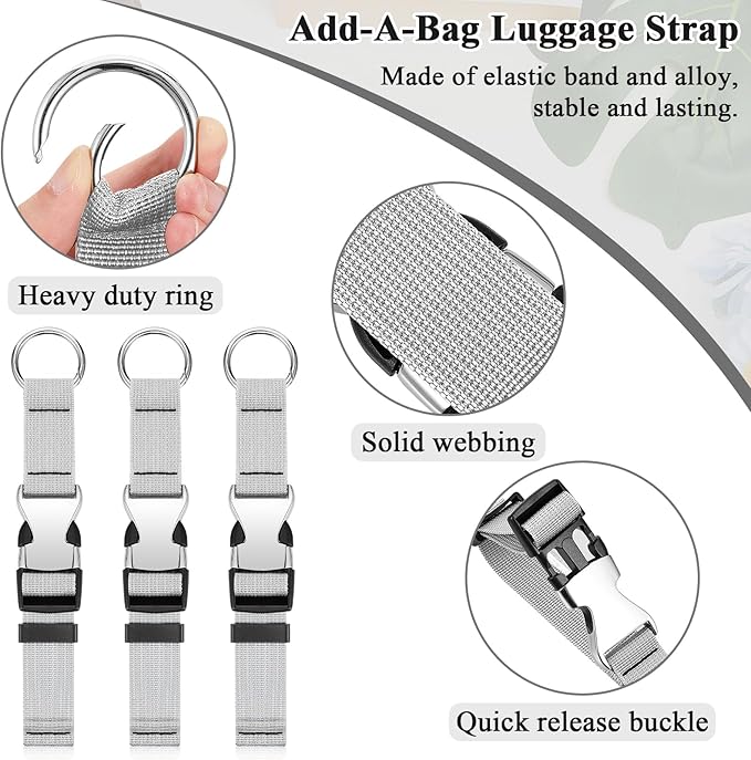 Amylove 3 Pcs Add a Bag Luggage Straps Gripper Heavy Duty Jacket Valises Strap for Travel Belt with Buckle Adjustable Baggage