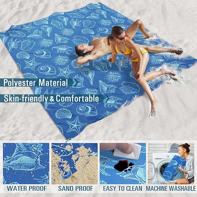 Famstar Beach Blanket Sandproof Waterproof 78''×110'' 1-7Adults Oversized,Compact Lightweight Durable Beach Mat for Travel Camping Hiking Picnic Blanket