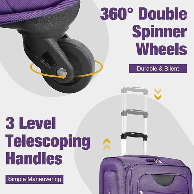 Luggage Sets 5 Piece Softside Expandable Lightweight Durable Softshell Suitcase Sets Spinner Wheels TSA Lock
