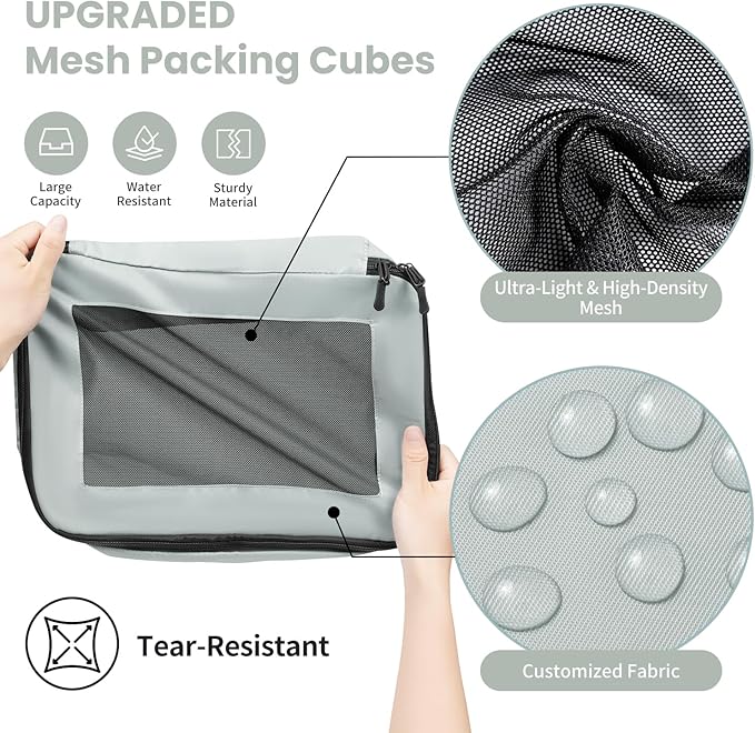 Mesh Packing Cubes for Travel, Durable Luggage Organizer with Sturdy Material and Double Zippers, Comprehensive Set for Travel Accessories Storage, 10 set, mint