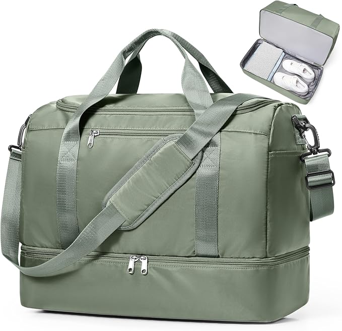 Travel Duffel Bag for Women, Carry-on Overnight Weekender Bags with Wet Pocket, For Spirit Airlines 18x14x8 Personal Item Bag,Small,Olive Green