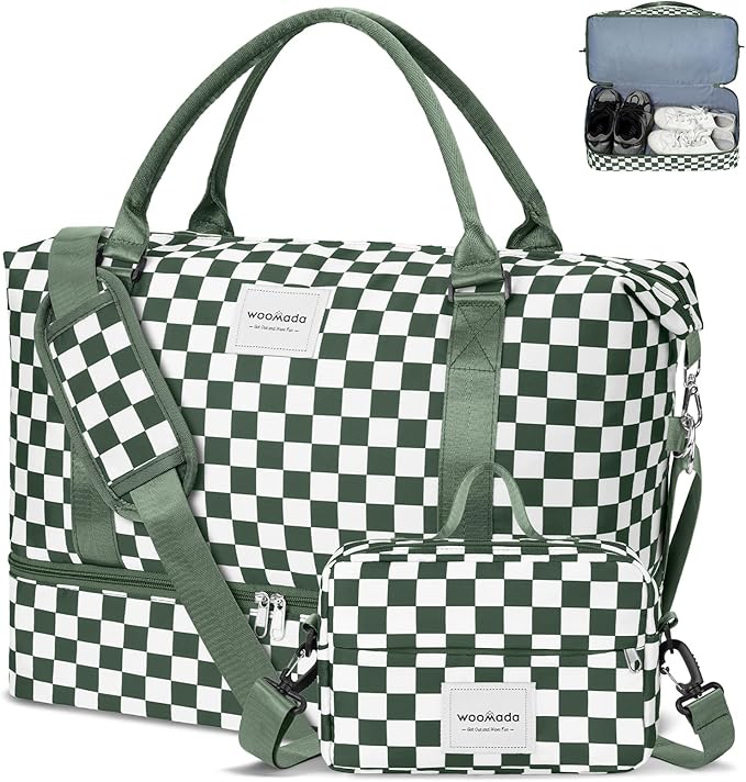 WOOMADA Weekender Overnight Bag for Women, Shoulder Travel Duffel with Shoes Compartment,Gym Bag with Toiletry Bag