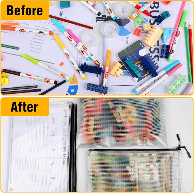 YOPCDJ 60pcs Large Mesh Zipper Pouch File Bags Reusable Zippered Pouches for Organizing Classroom, Board Game Storage, Puzzle Bags Black