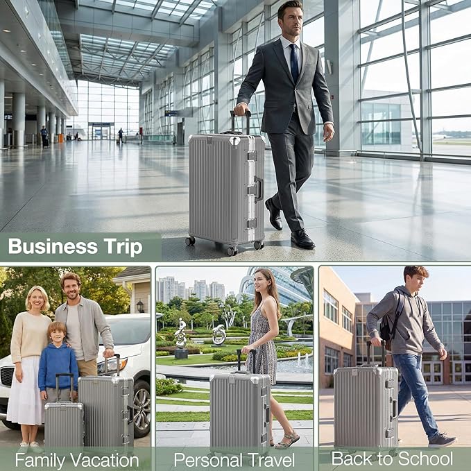 Krute No Zipper Luggage Set 2 Pieces Aluminum Frame PC Hard Shell Zipperless Suitcase Set With Wheels TSA Lock Carry On Luggage and Checked Suitcases