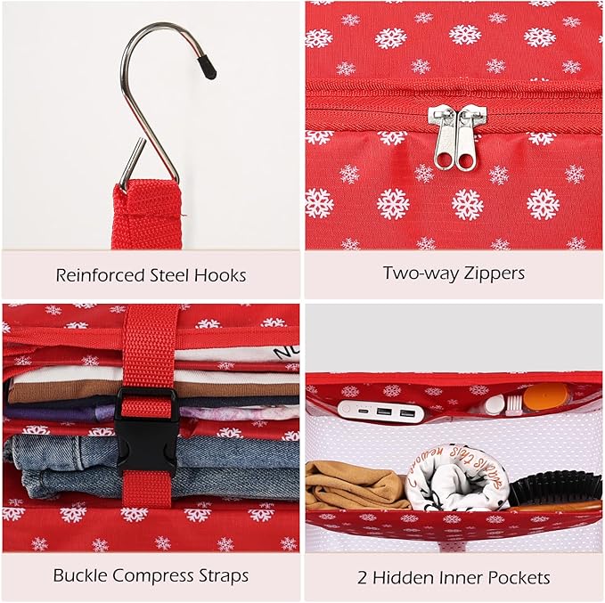 Surblue Hanging Closet Storage Bag Collapsible 3-Shelf Washable Oxford Fabric with 2 Hooks (L 11.41 * 11.41 * 19.68in, Snow)