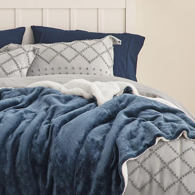 Bedsure GentleSoft Sherpa Fleece Throw Blanket for Couch, Non-Heated, Thick and Warm Throw for Women and Men, Soft Fuzzy Plush Blanket for Winter, Slate Blue, 50x60 Inches
