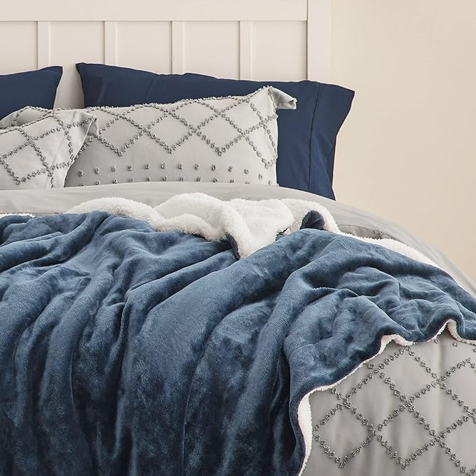 Bedsure GentleSoft Sherpa Fleece Blankets King Size for Bed, Non-Heated, Thick and Warm Throw for Women and Men, Soft Fuzzy Plush King Blanket for Winter, Slate Blue, 108x90 Inches