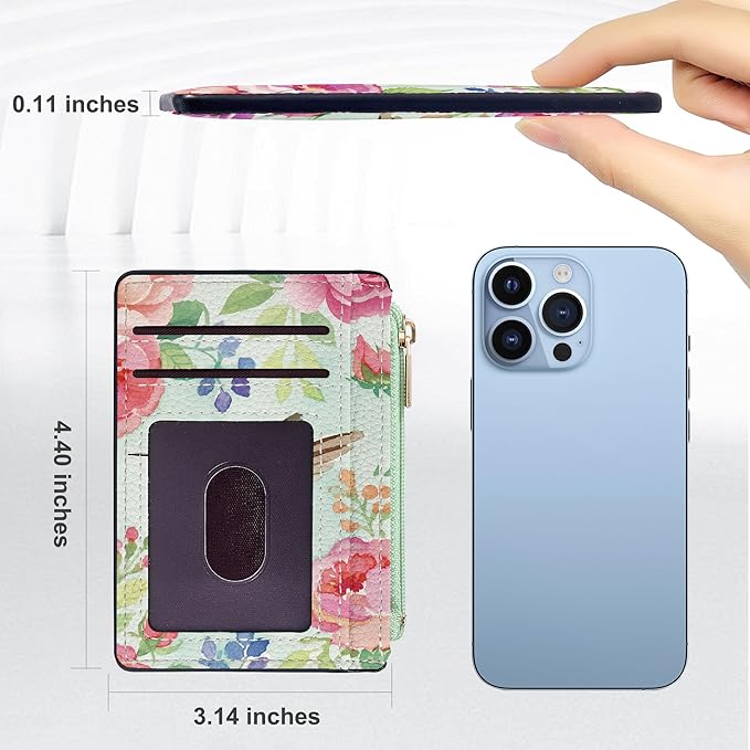 Tipmile Credit Card Holder for Women Slim Minimalist Front Pocket RFID Blocking Wallet Small Compact Card Case with ID Window, Hummingbird