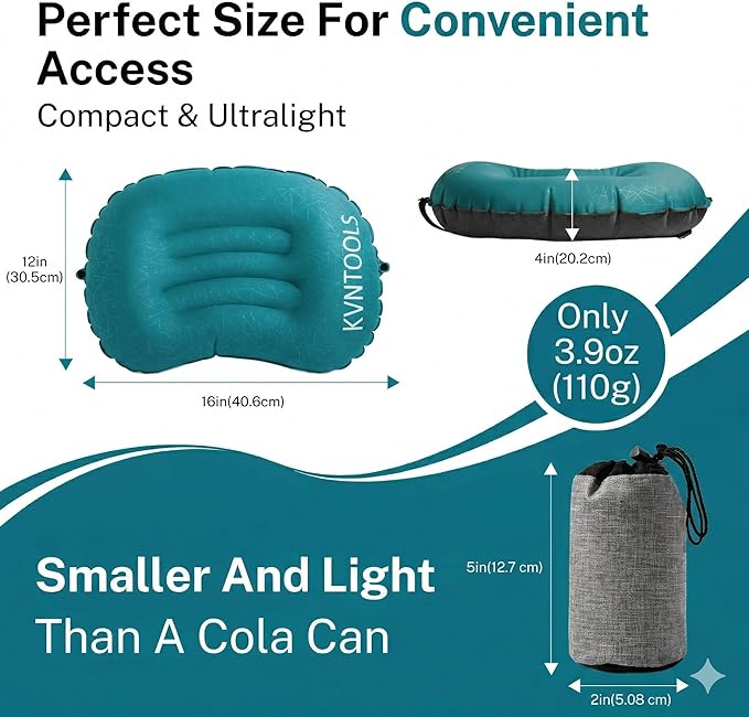 Camping Pillow-Compressible, Ultralight Inflatable,Compact, Comfortable, Ergonomic Inflating Pillows for Neck & Lumbar Support While Camp, Hiking(Grain Blue,with Anti Slip Straps)