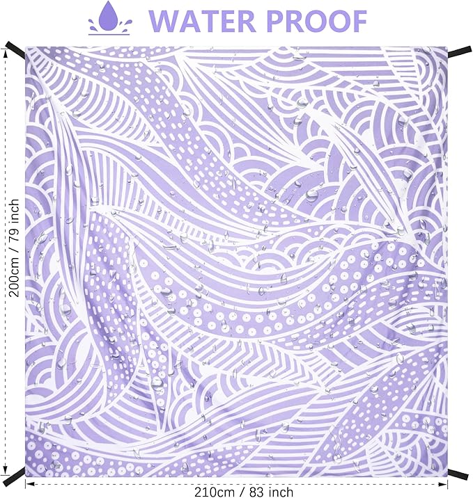 Beach Blanket Waterproof Sandproof Beach Mat for 1-8 Adults Quick Drying Durable Outdoor Picnic Mat for Beach Festival Travel Camping Hiking (PP-Ripple, 79"×83"(4 Person))
