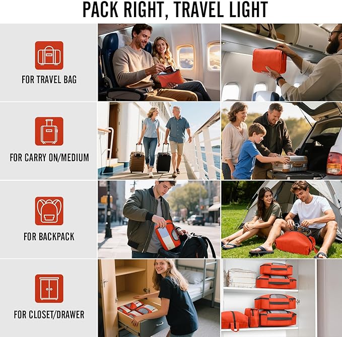 Veken 8 Set Packing Cubes for Travel Essentials, Suitcase Organizer Bags in 4 Sizes, Carry-On Luggage Accessories with Large Laundry & Hanging Toiletry Bag, Must-Have for Airplane, Road Trip & Camping