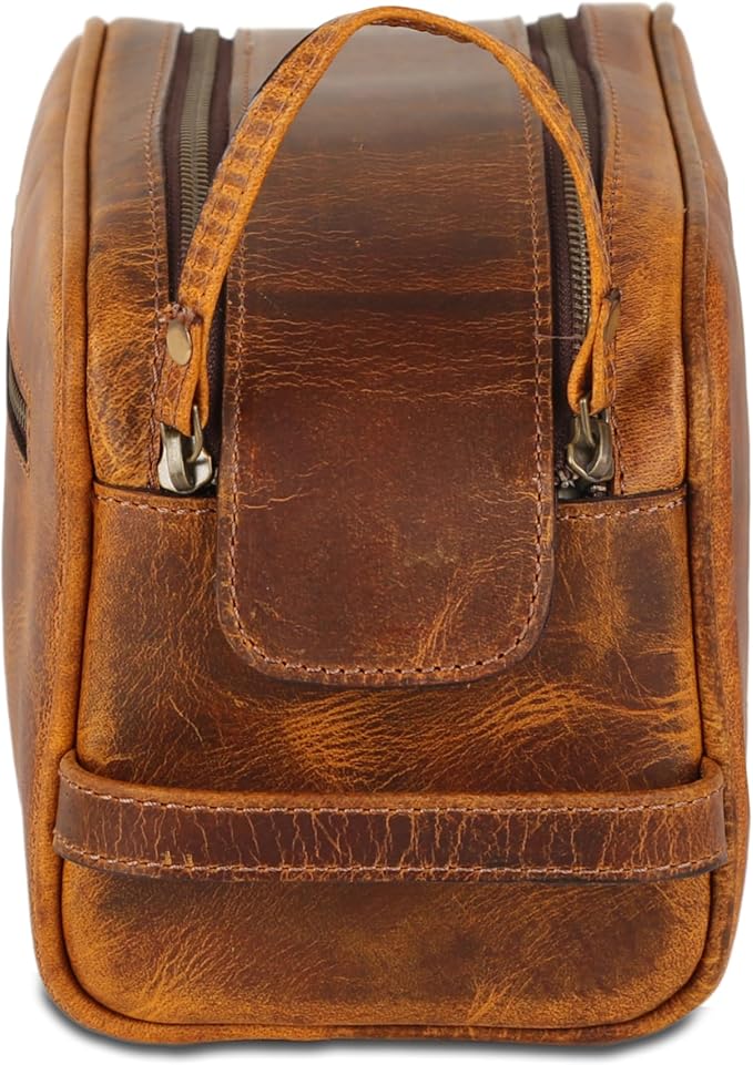 KomalC Travel Toiletry Bag – Premium Leather Dopp Kit for Men & Women with Water-Resistant Lining & Spacious Zippered Organizer