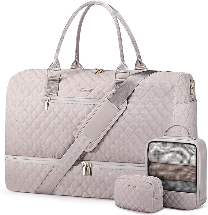 LOVEVOOK Travel Duffle Bag for Women, Weekender Overnight Bag with Shoe Compartment, Carry on Bag with Toiletry Bag, Gym Duffel Bag with Wet Pocket, Hospital Bags for Labor and Delivery 3 Pcs Set