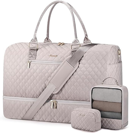 LOVEVOOK Travel Duffle Bag for Women, Weekender Overnight Bag with Shoe Compartment, Carry on Bag with Toiletry Bag, Gym Duffel Bag with Wet Pocket, Hospital Bags for Labor and Delivery 3 Pcs Set