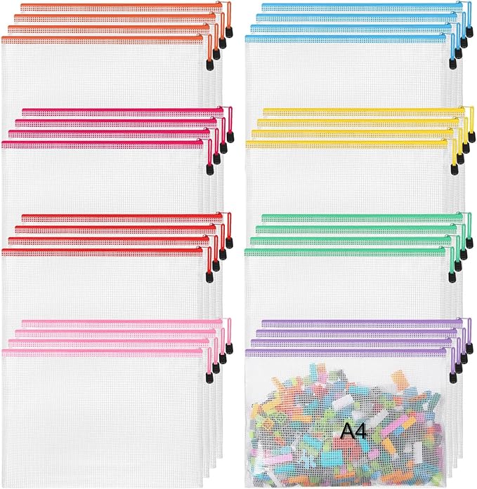 Jetec 32 Pcs Mesh Zipper Bags Toy Storage Bikini Organizer Bag Bolsas Para Guardar Trajes De Bano Waterproof Zipper Reusable Pouch Puzzle Multipurpose for Storage Office(Stylish Color,13 x 9.5 Inch)