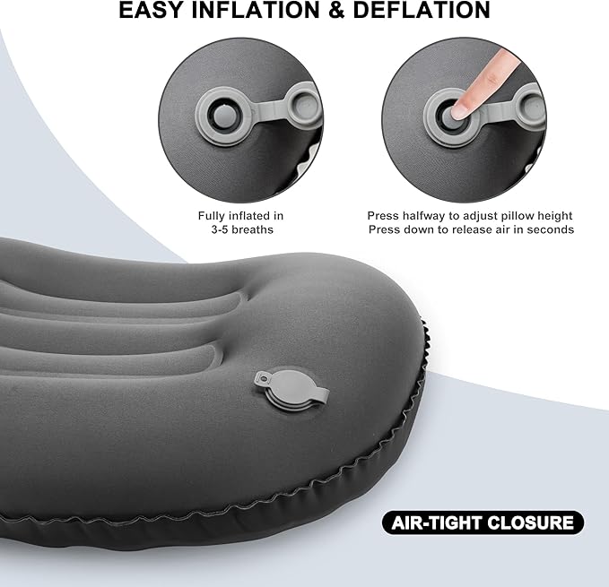 Ultralight Inflatable Camping Pillow with Soft Cover, Compact Compressible Portable Travel Air Pillow, Blow Up Camp Pillows for Outdoor Camp Sport Hiking Backpacking Travel Essential Black