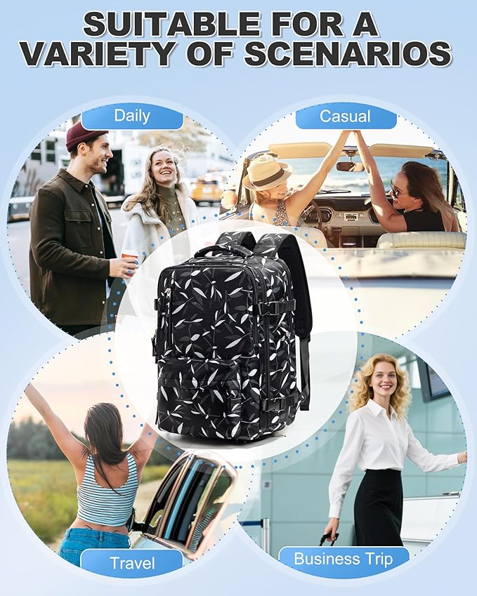 VGCUB Travel Backpack with Vacuum System Carry on 18x14x8 Inches Storage Compression Bags with Electric Pump Work Business Vacpack College Laptop Backpack for Women Men Leafy Black