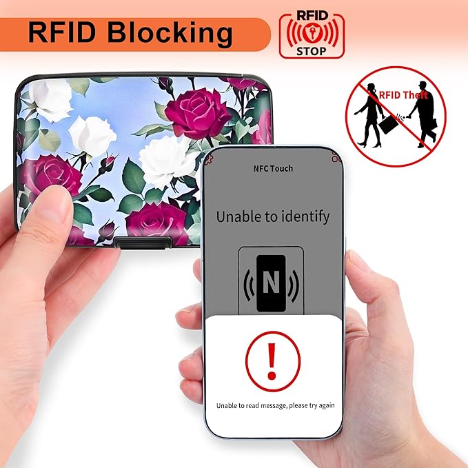 Mayski Credit Card Holder, RFID Blocking, Aluminum Alloy Hard Case, Small Mini Business Metal Wallet for Women Men, Rose