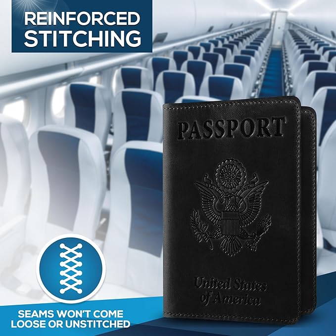 Ciana Passport Holder for Travel – PU Leather Passport Cover and Card Holder for Men & Women – Slim Passport Holder with Card Protector Slot, Travel Must Haves (Black)