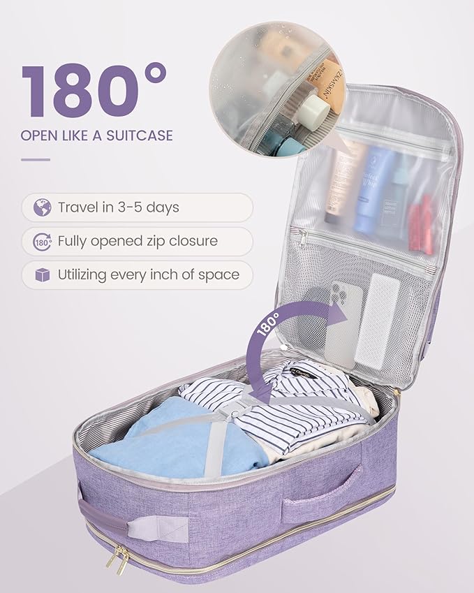 LOVEVOOK Travel Backpack for Women & Men 40L,Airline Approved Carry On Backpack Travel Essentials,TSA Carry on Luggage,Waterproof Personal Item Travel Bag,Suitcase with 3 Packing Cubes,Taro Purple
