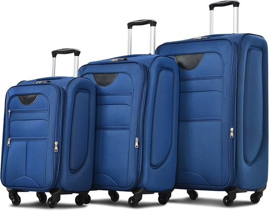 Merax Suitcase Set Softside 3-Piece Expandable Luggage with TSA Lock Spinner Wheels Lightweight Upright Luggage (22/26/30 IN,Navy Blue)