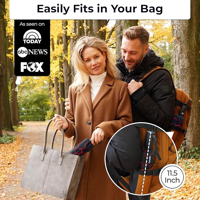 TUMELLA Strongest Windproof Travel Umbrella (Compact, Superior & Beautiful), Small, Wind-Tested, Light & Portable, Automatic Folding Rain Umbrella, Durable Premium Grip, Fits Car and Backpack