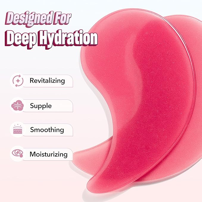Under Eye Patches - 60 Pack for Puffy Eyes, Dark Circles, Bags & Wrinkles with Hydrolyzed Collagen & Hyaluronic Acid - Eye Care Pads for Daily Skincare (Pink)