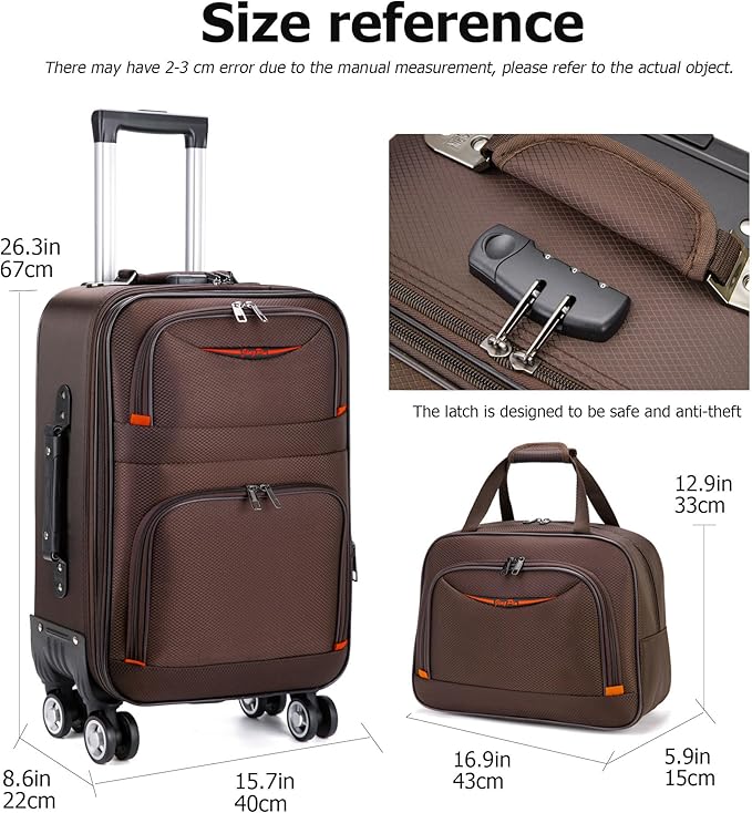 feilario 24in 2 Piece Softside Business Luggage Sets Waterproof Carry On Luggage Suitcase with Double Spinner Wheels - Coffee