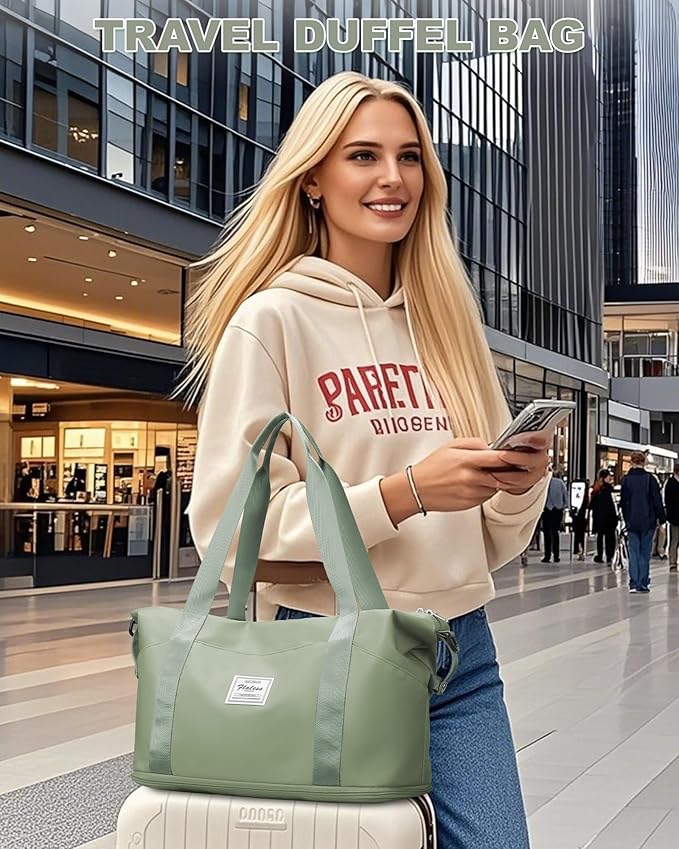 Travel Duffel Bag, Sports Tote Gym Bag, Shoulder Weekender Overnight Bag for Women
