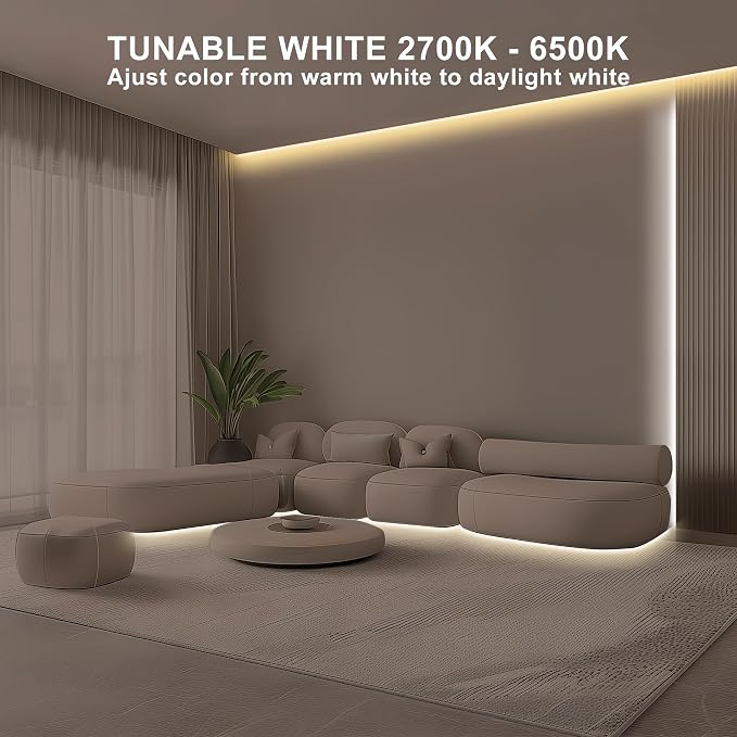 Tatazone 32.8ft Tunable White COB Led Strip Light with RF Remote, CRI93+ Dimmable CCT 2700K-6500K COB Led Tape Lights, Adhesive High 3PIN Dual Color Led Light Strip for Bedroom, Kitchen, Cabinet