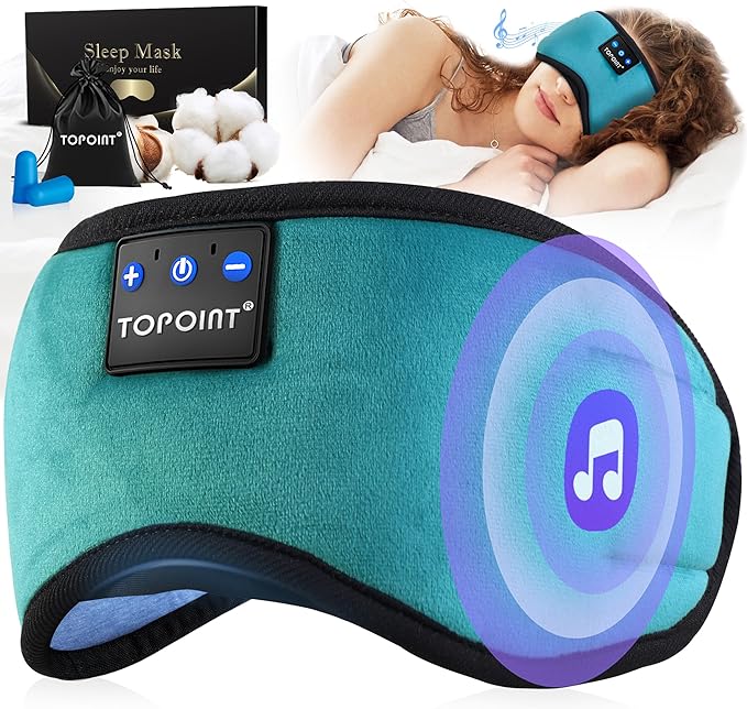 TOPOINT Sleep Mask with Headphones Bluetooth 5.4 Wireless, Sleep Headphone with Microphone Built-in HD Speakers Music, Eye Mask for Sleeping Travel Meditation for Men Women Girl Cool Gadgets