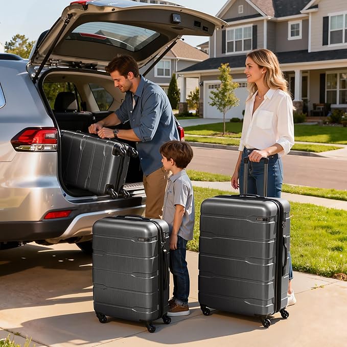 Coolife Luggage Set 3 Piece Hardside PC+ABS Suitcase with TSA Lock, Expandable Large Checked Luggage, Lightweight Rolling Carry On with Spinner Wheels(20/24/28 Inch, Charcoal)