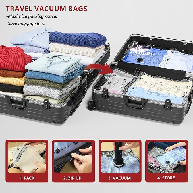 Travel Vacuum Bags for Clothing with Rechargeable Electric Pump, Compression Packing Cubes Organizer Storage for Luggage Suitcase, Space Saver Seal Bags for Vacation Cruise, 21 Combo